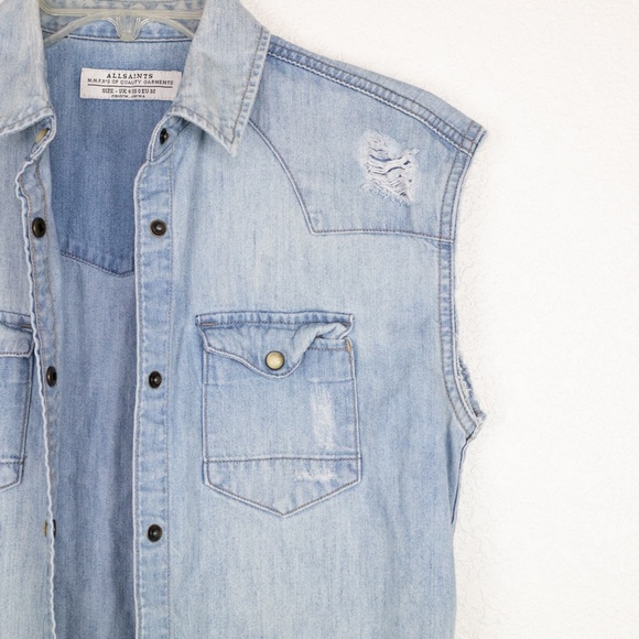 AllSaints Cannon Chambray Denim Snap Shirt Women’s XS (US 0) - Picture 4 of 8
